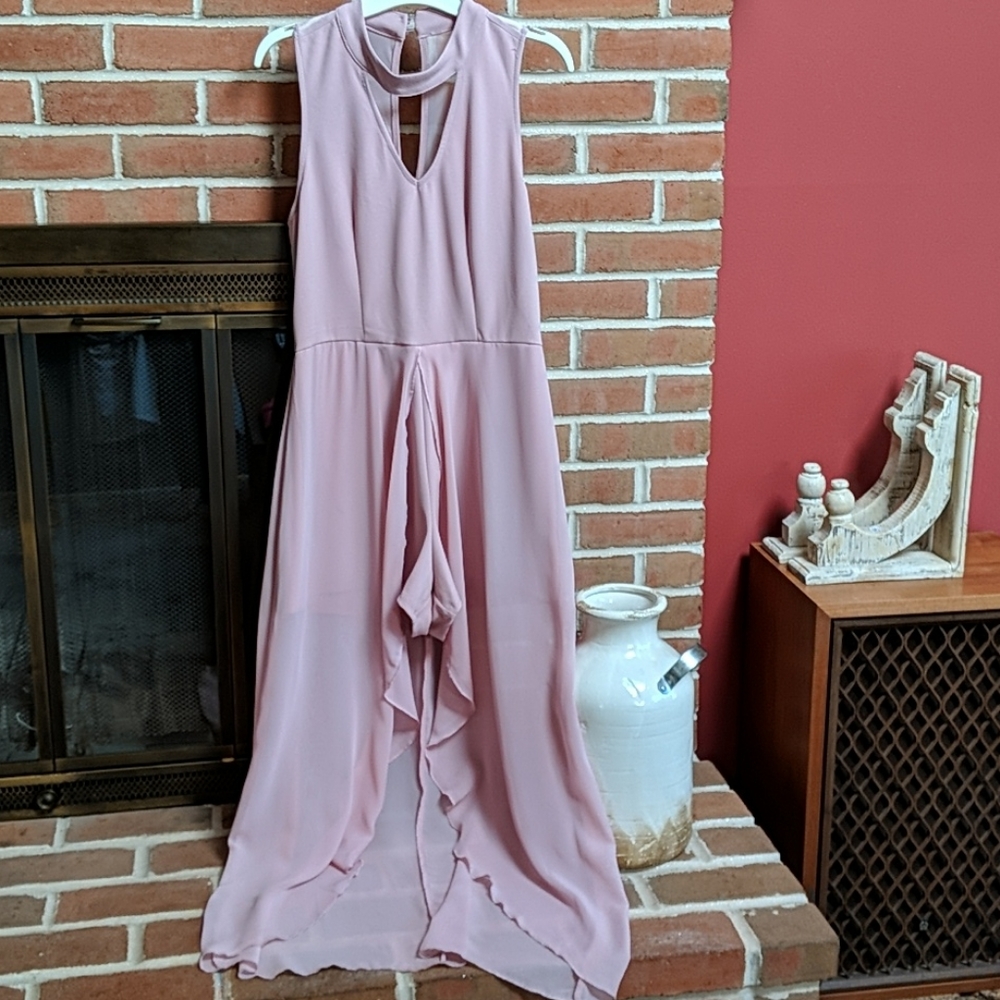 Dusty Rose High Low Romper with Flowy Skirt